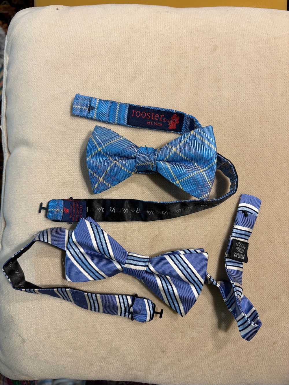 Pair Blue Silk Bow Ties